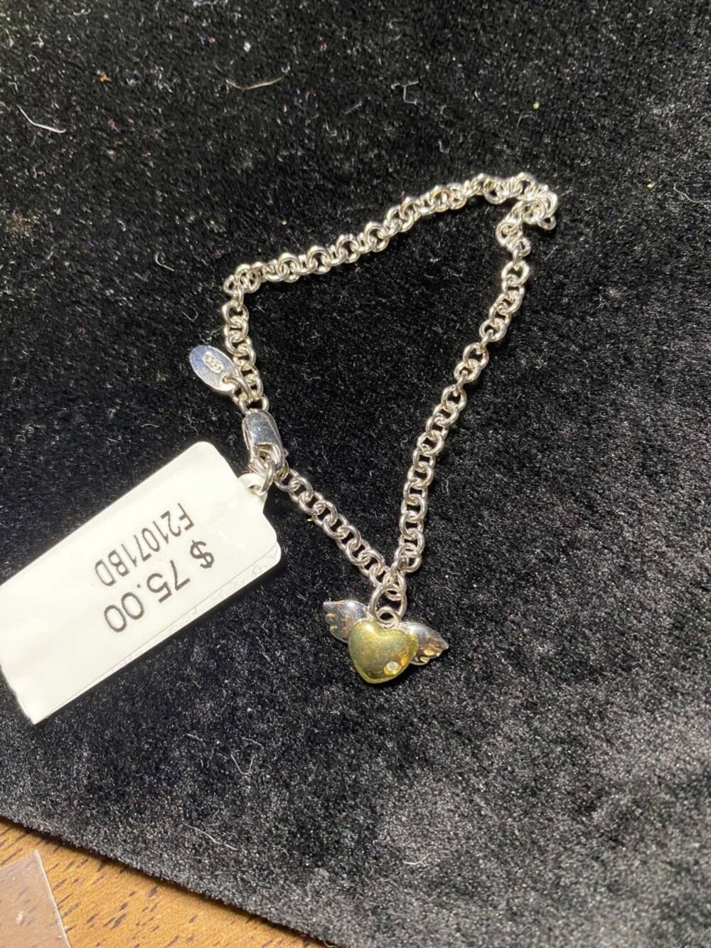 .925 Sterling Rhodium plated Gold platted Heart Wings Diamond Dainty Bracelet
